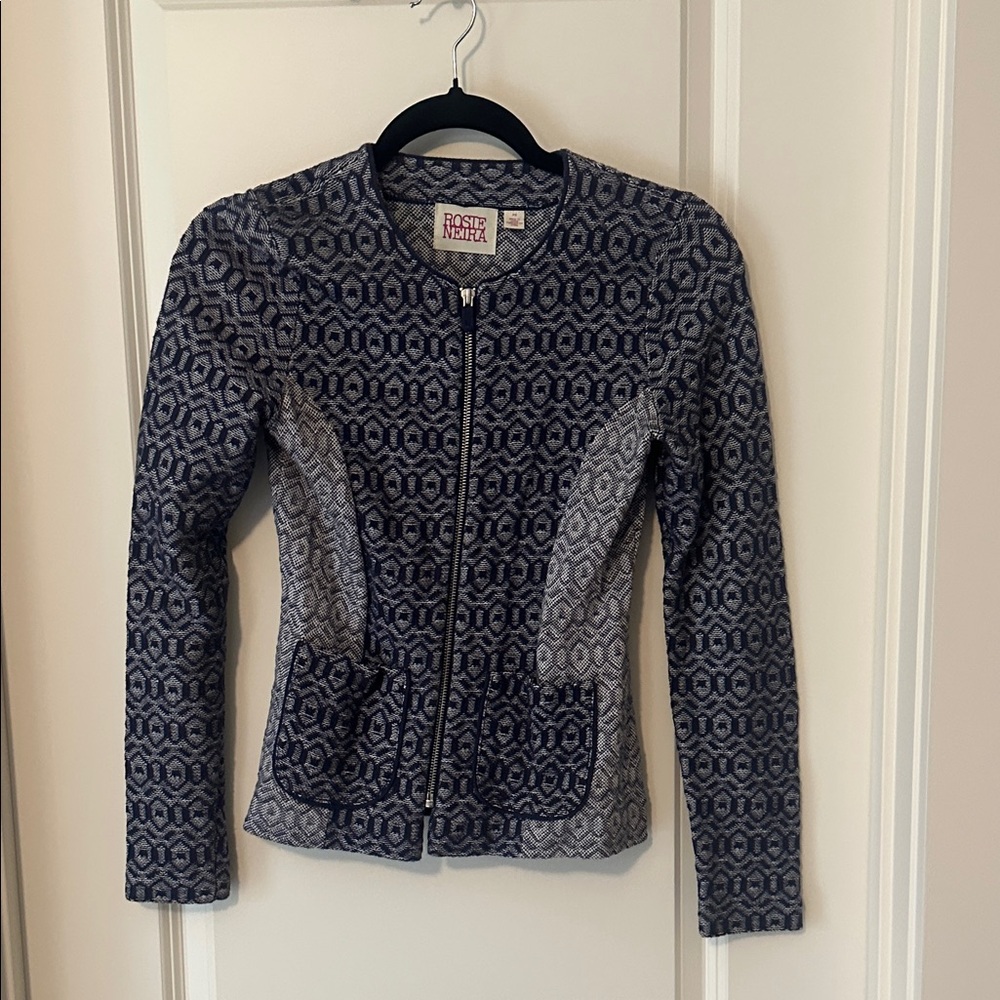Anthropologie Blue and Gray Patterned Jacket